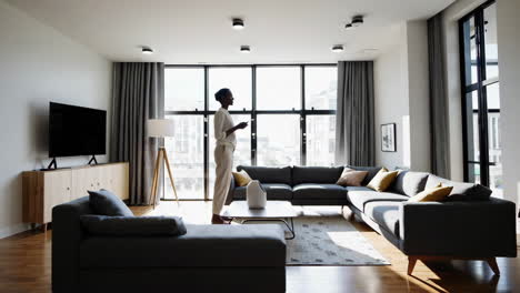 modern living room with woman