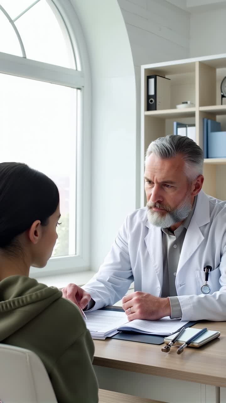 Male doctor consulting a patient in meeting in hospital for healthcare help.