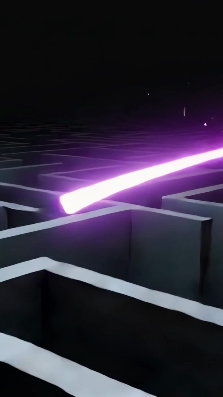 Vertical video: White burst sparking purple orb arcing over 3D maze walls, shattering structure
