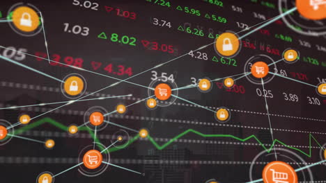 animation of financial data processing over network of connections