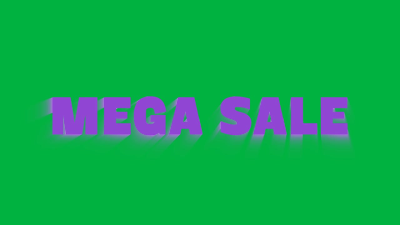 Animation of mega sale text in purple letters, on transparent background