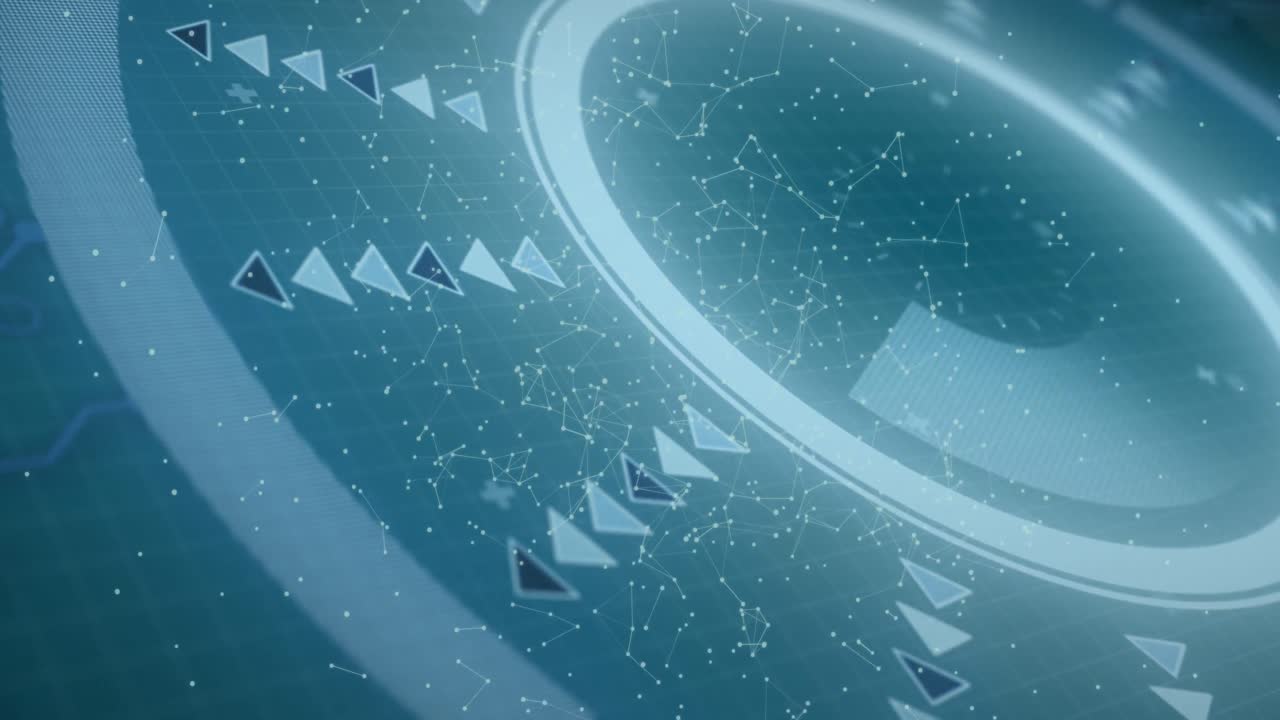 파란색 배경에 대해 둥근 스캐너를 통해 연결 네트워크의 애니메이션