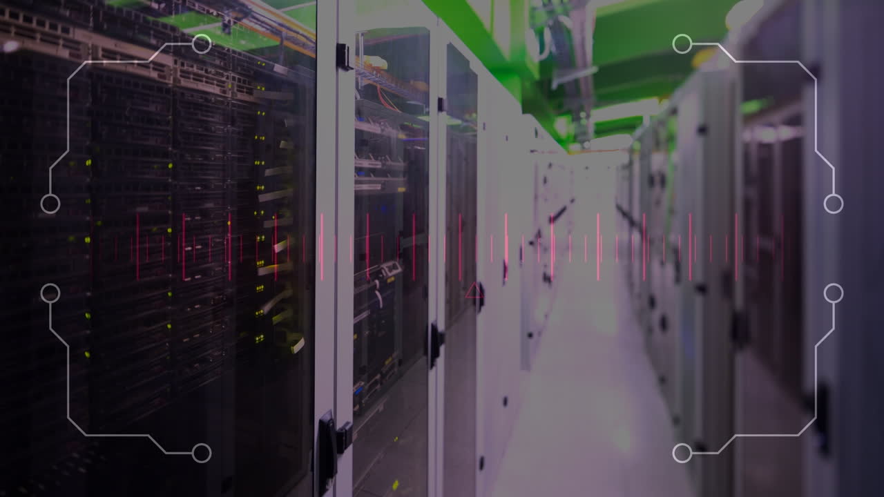 animación de circuitos integrados y líneas sobre servidores