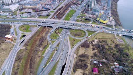 aerial view of a freeway intersection