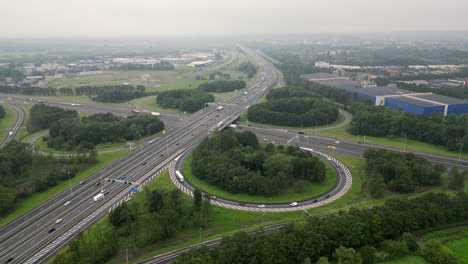 aerial drone shot of a highway in amersfoort, the netherlands video