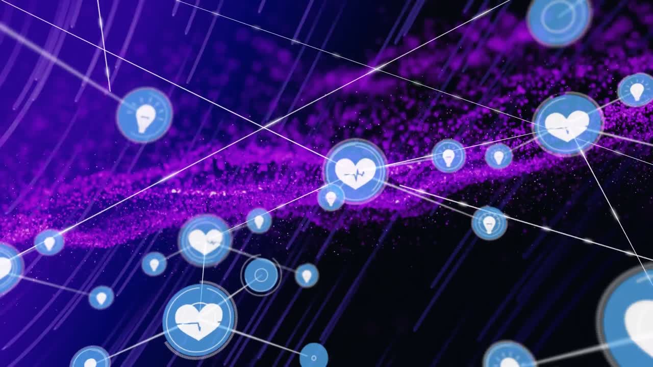 메쉬와 검은색 배경 위의 아이콘으로 연결 네트워크의 애니메이션