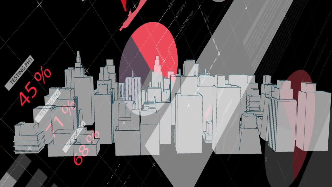 현대 도시 회전의 3d 건축 모델의 애니메이션