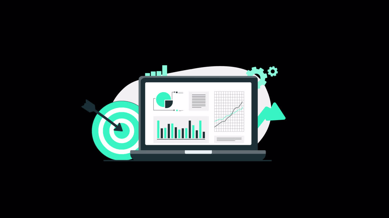 Animated Laptop Displaying Data Analysis and Business Growth