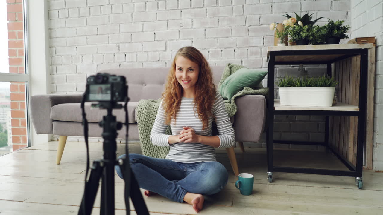 Woman Vlogging in her Living Room