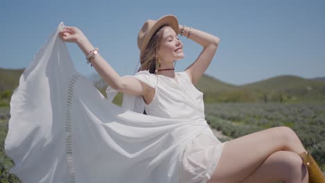 woman in a white dress in a lavender field