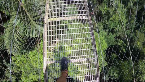 walking across a suspension bridge in the cloud forest of monte verde, costa rica