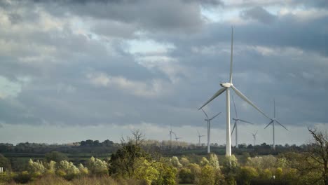 molinos de viento en un parque eólico de paisaje boscoso en un día nublado 4k