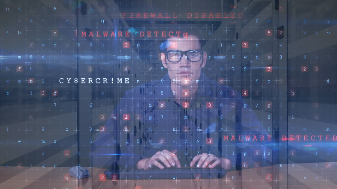 animación de un hombre encapuchado pirateando computadora