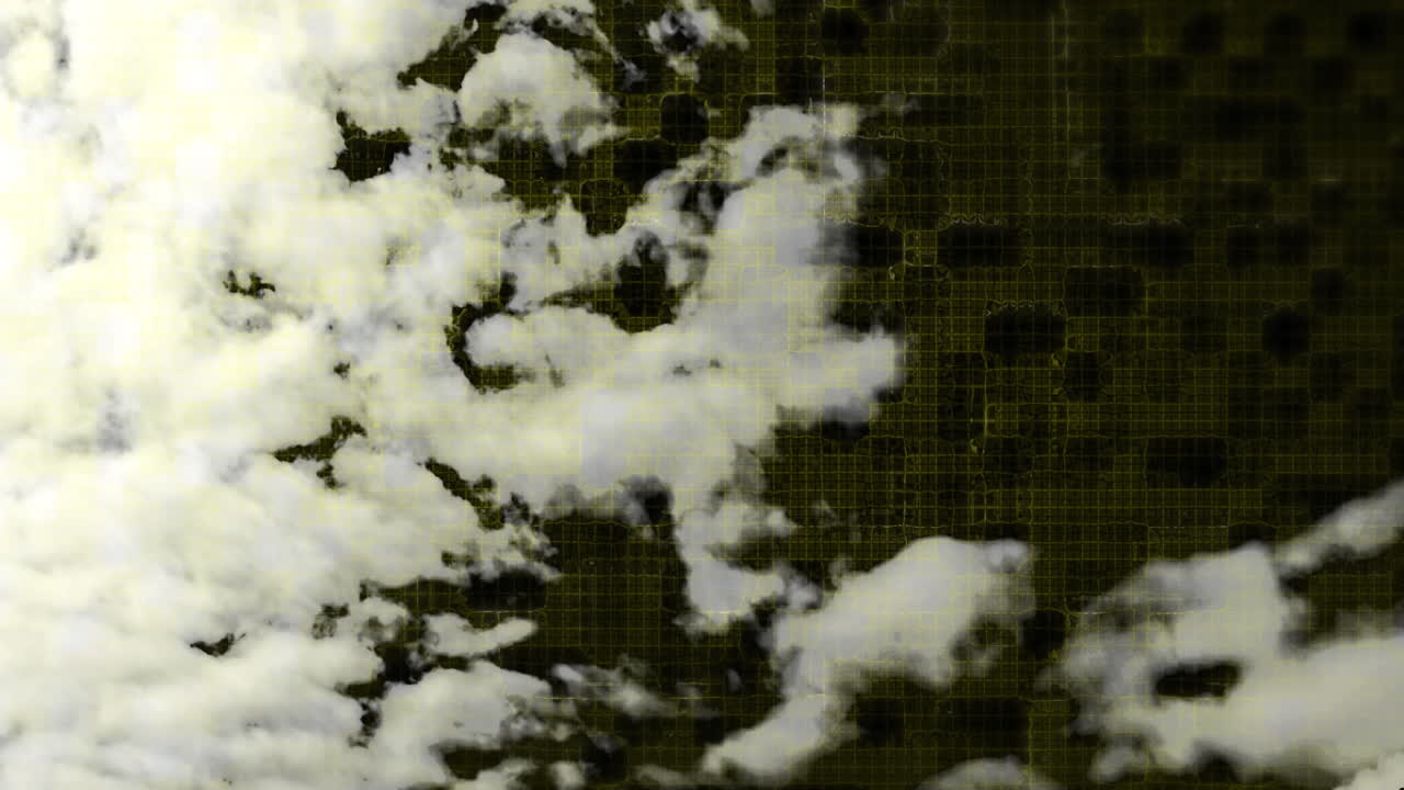 Animation of clouds moving over digital grid, creating dynamic weather concept
