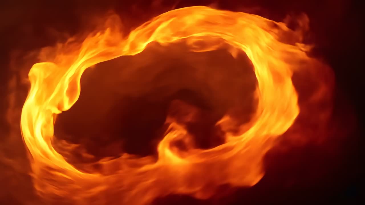 Opening scene showing swirling ring of fire rotating inside dark chamber, showcasing flame dynamics