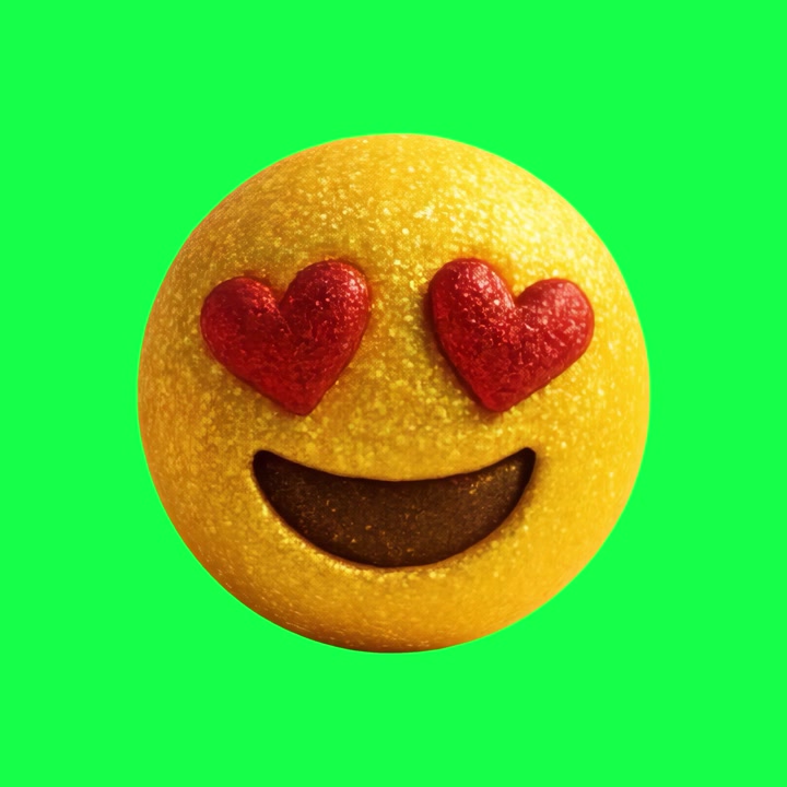 Emoji con occhi a cuore scintillante su schermo verde