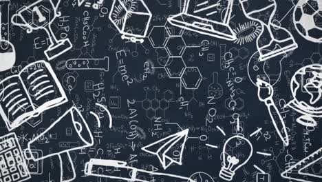 animation of school items icons over mathematical equations