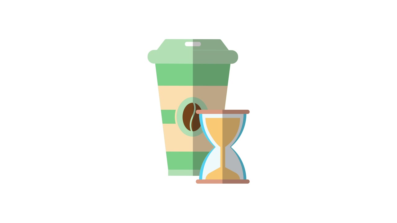 Animated Coffee Cup and Hourglass Icon for Time Concept