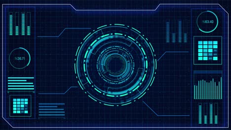 hightech rotating hud animation futuristic charts graphs digital meters advanced circular elements