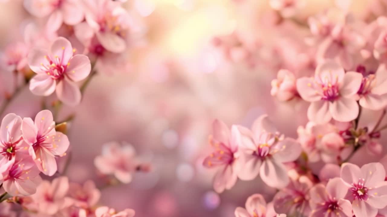 Beautiful Pink Cherry Blossoms in Spring Sunlight