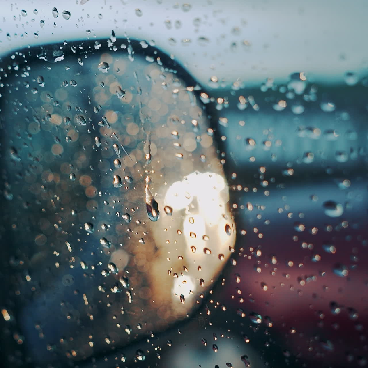 Windscreen at the time of the rain. Mirror of car