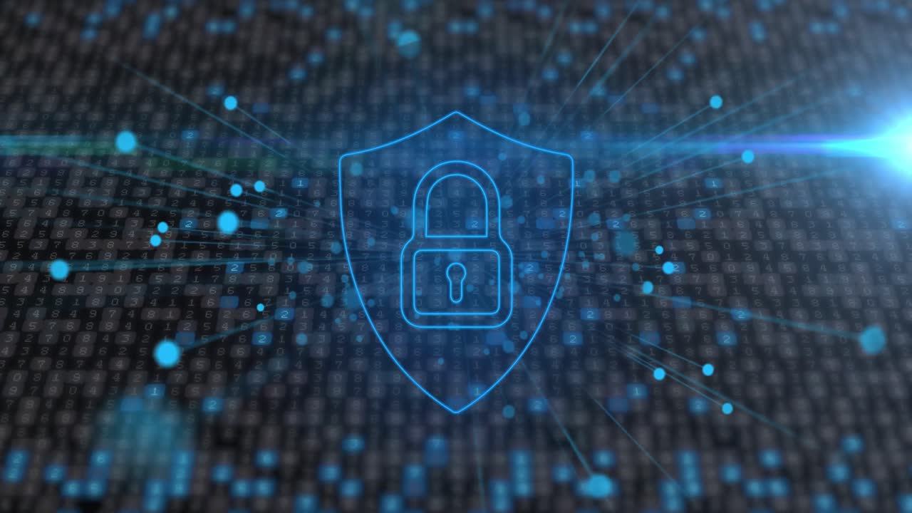 Animation of online security padlock data processing and networks of connections