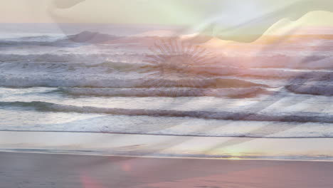 composite video of waving argentina flag against beach and sea waves