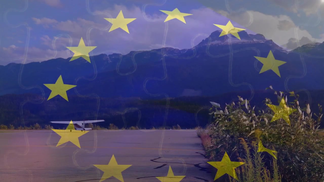 Objevuje se mřížka skládačky, která spustí ruku umisťující chybějící hvězdu k dokončení překryvu vlajky EU, než zmizí.