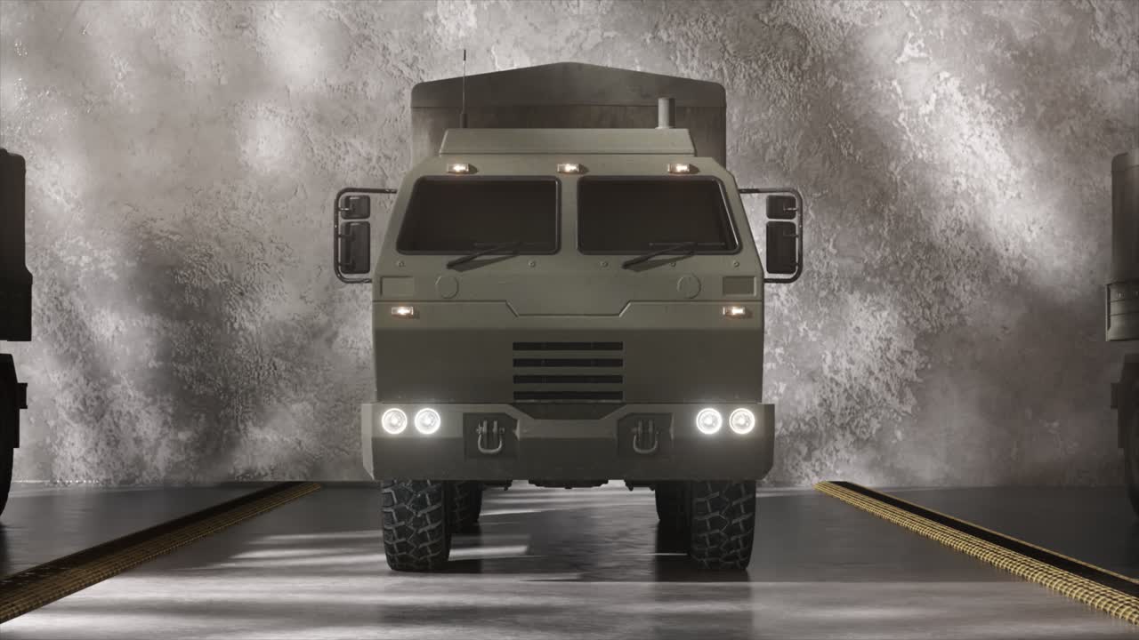 창고 에 있는 군용 트럭