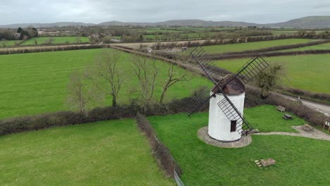 an aerial view of ashton mill in somerset on a cloudy day