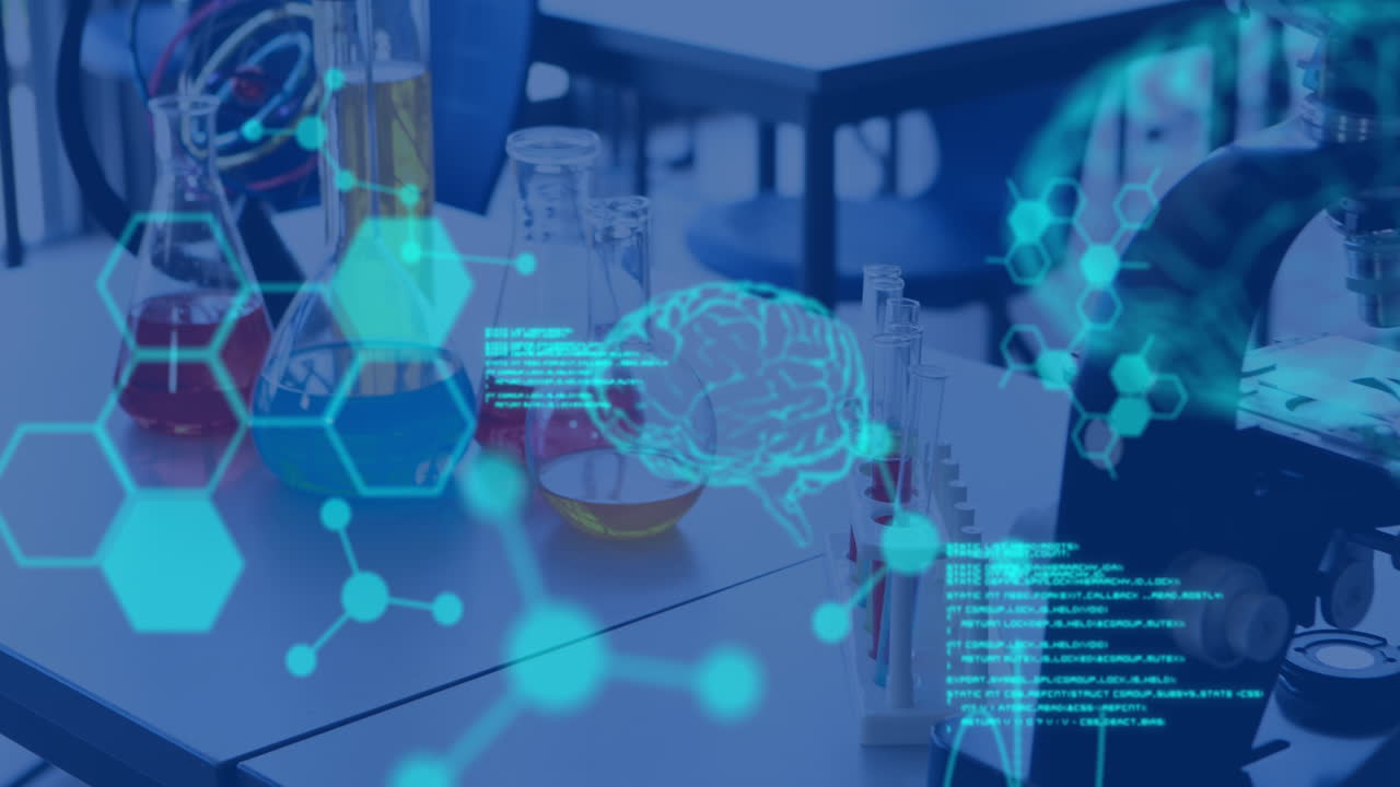 Animation of data processing over laboratory equipment in lab
