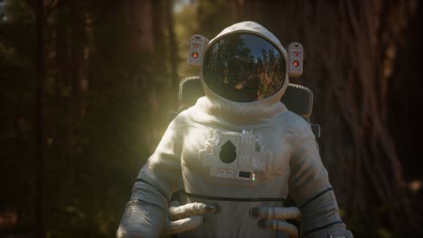 astronauta solitario en el bosque oscuro