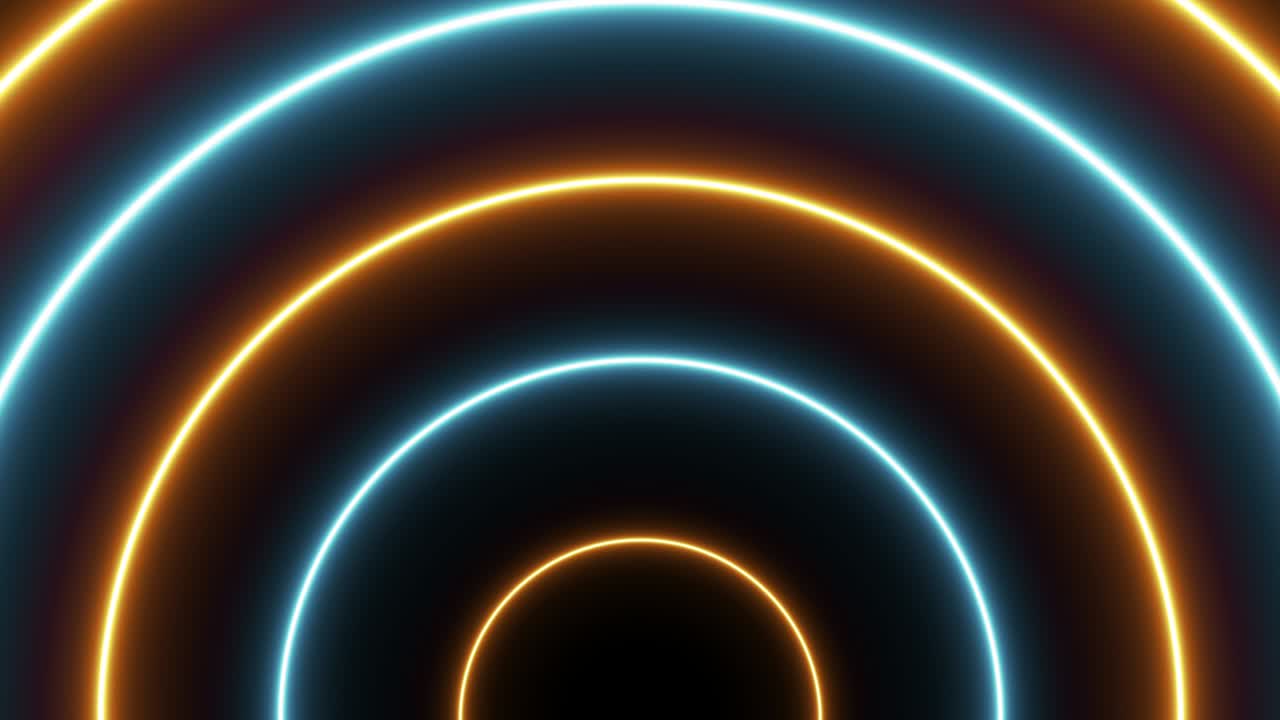 Rising orange and blue neon round lights animation on a black background. Abstract seamless loop motion graphic minimal concept