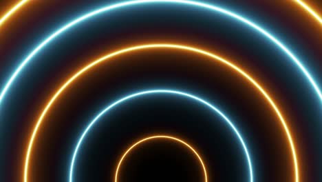 rising orange and blue neon round lights animation on a black background. abstract seamless loop motion graphic minimal concept