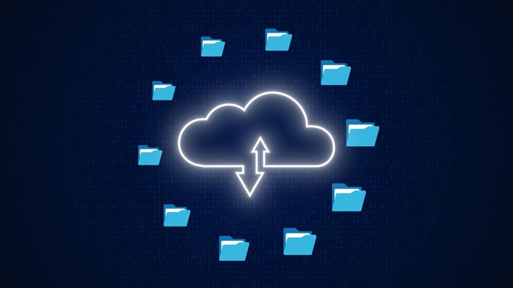 Cloud Computing Concept with Glowing Data Folders