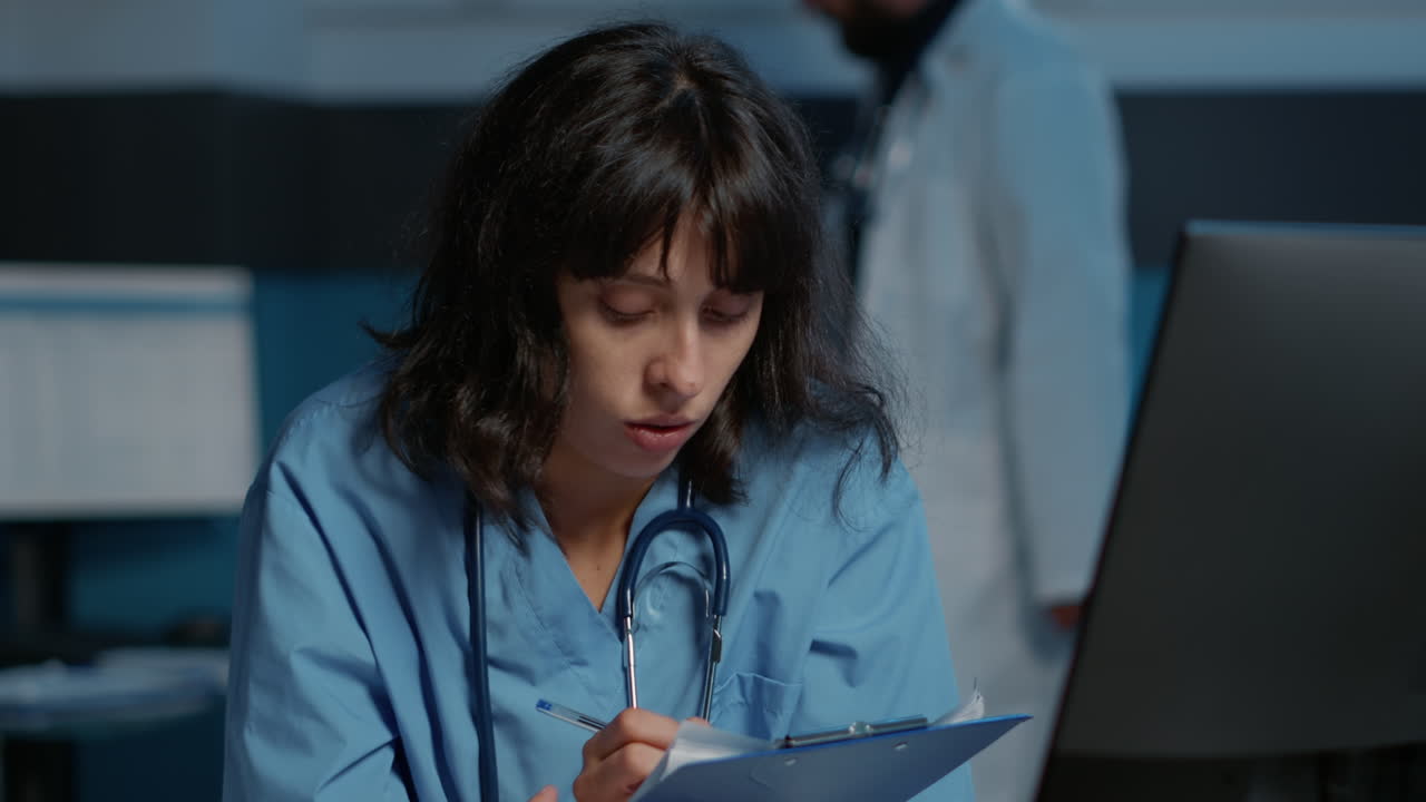 Medical Professional Working with Computer and Clipboard