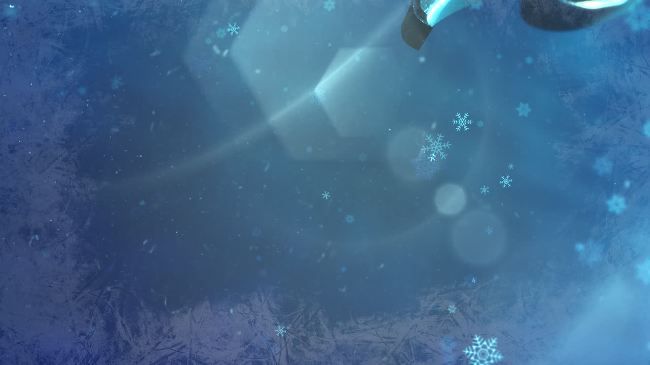 추상 파란색 눈이 떨어지고 메리 크리스마스 텍스트