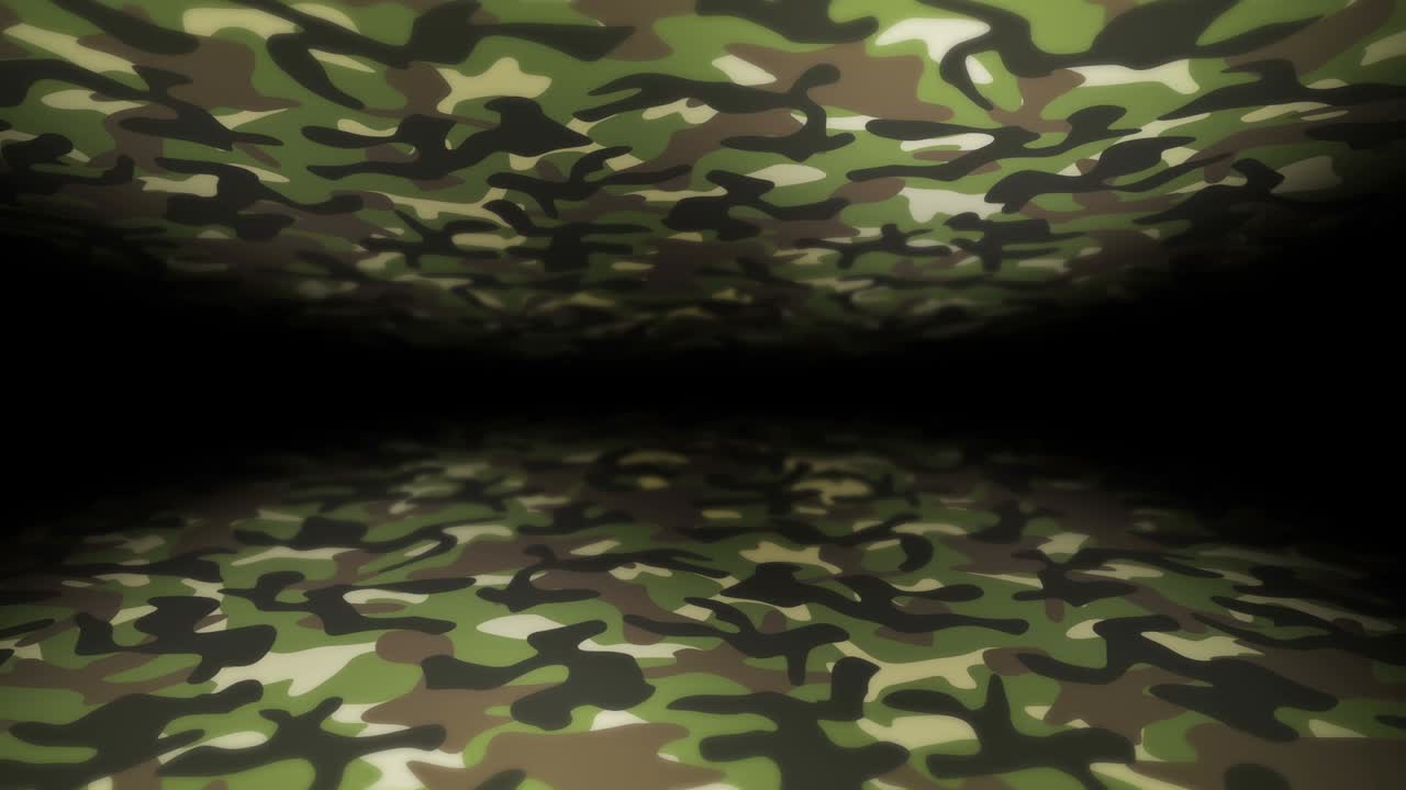 Green camouflage pattern background. Military uniform concept. Abstract line and wave texture. Loop animation.