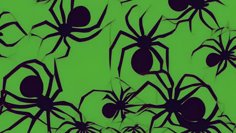 black spiders crawling animation over green background