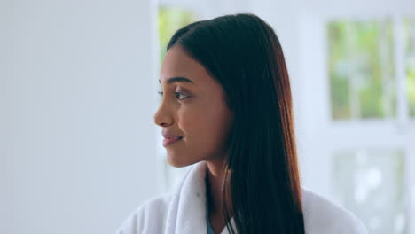 Bathroom,-brush-and-woman-with-self-care