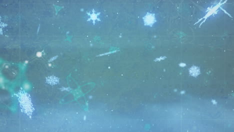 animation of snowflakes and molecules floating in blue space