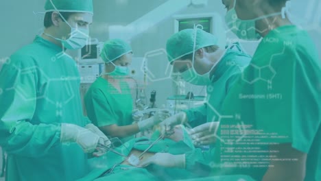 animación de información médica y procesamiento de datos sobre cirujanos que operan a pacientes en la sala de operaciones