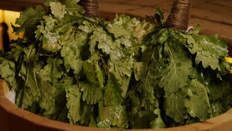 wet oak leaves for a sauna