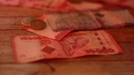 Close-up-Tanzanian-shillings-on-table