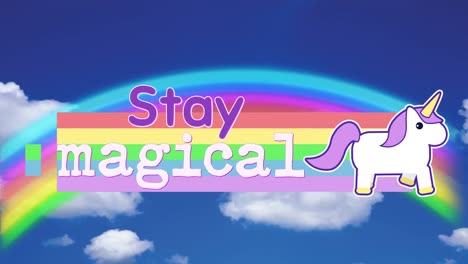 permanezca bandera mágica con unicornio en el arco iris