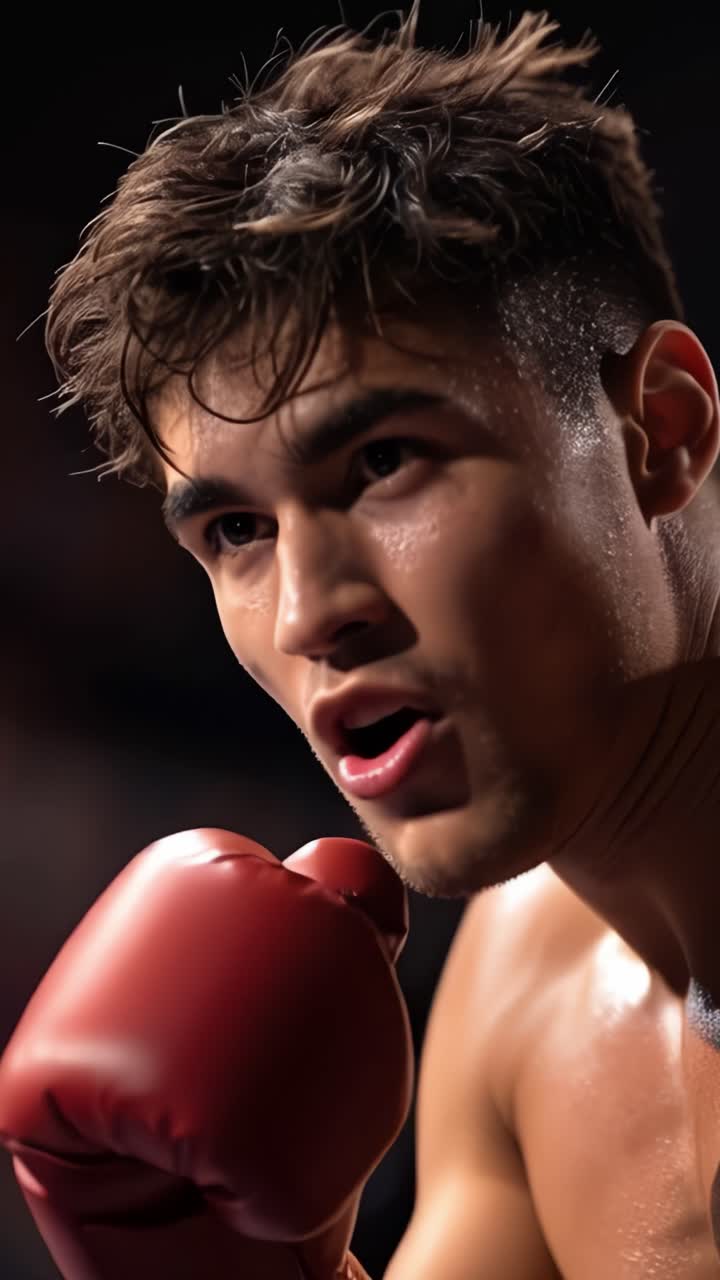 Intense Boxing Focus: A Competitive Fighter Exhibits Determination and Skill in the Ring, Capturing the Essence of Dedication and Athleticism Through Dynamic Expressions