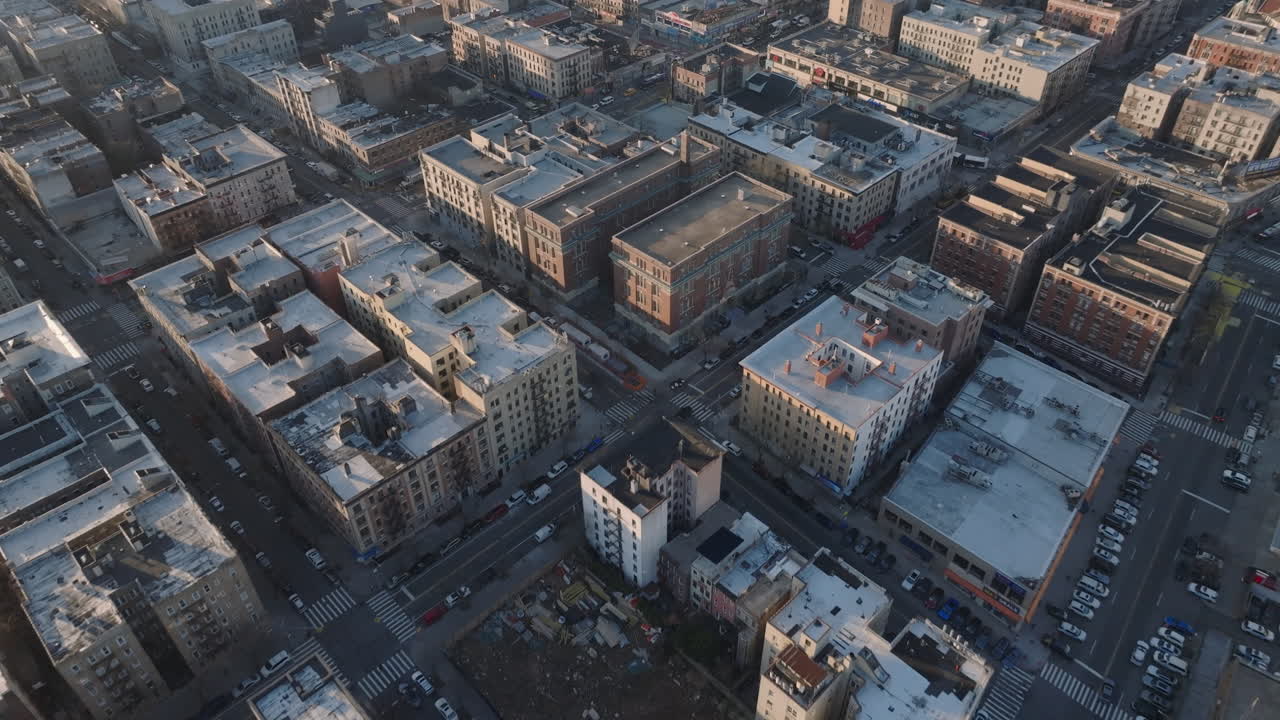 Aerial view of Washington Heights at sunrise. Shot in New York City