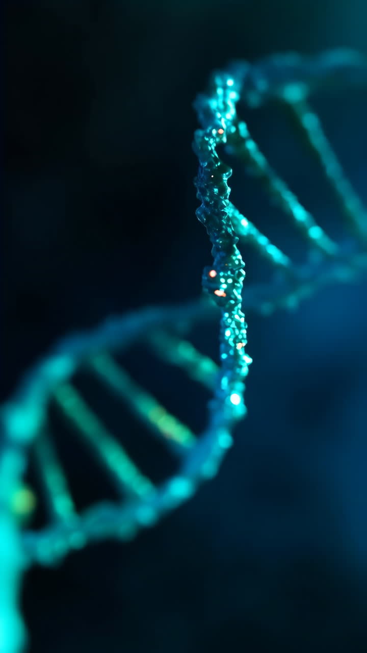 Close-up of a glowing DNA double helix structure