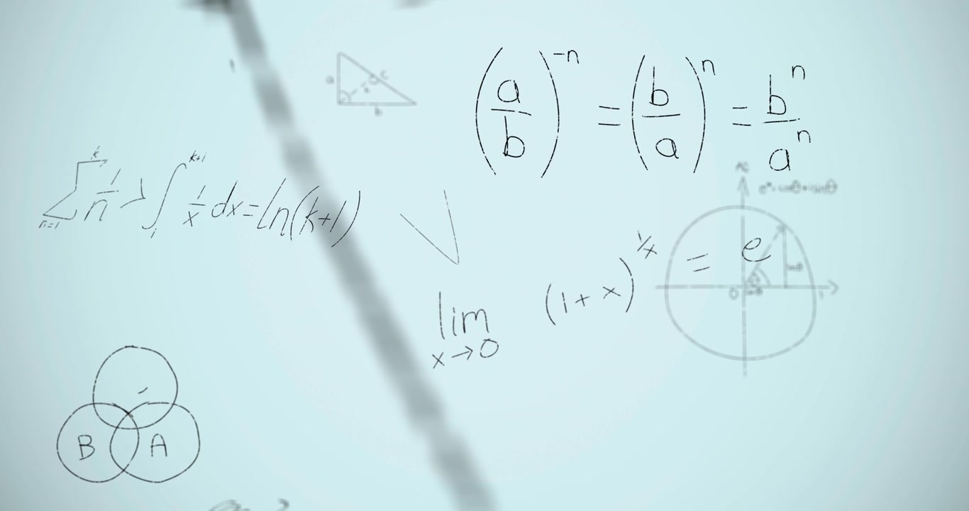 Animation of hand written mathematical formulae over pink background