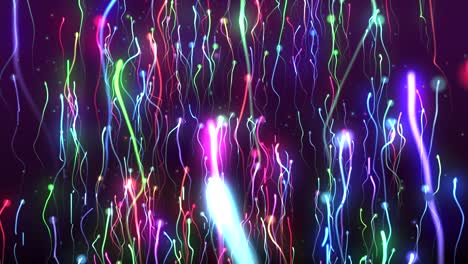 coloridas rayas de neón brillantes con partículas de movimiento de la cámara fondo relajante 4k